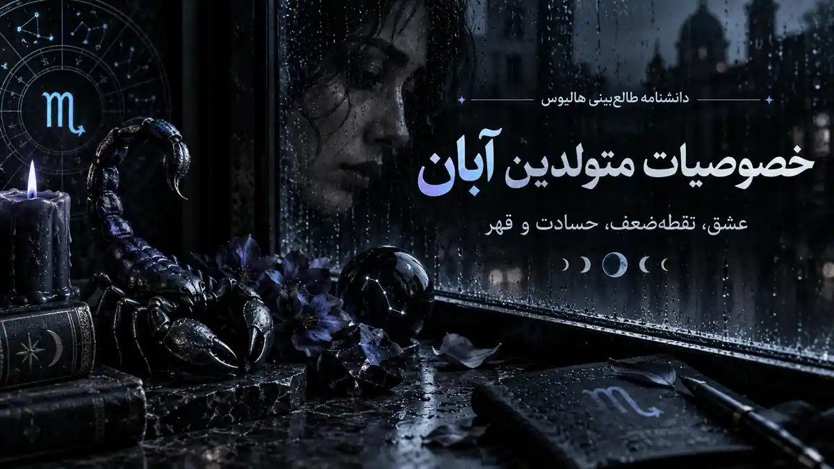 کاور تیره و بارانی از نماد عقرب برای خصوصیات متولدین آبان و موضوع عشق، حسادت، قهر و نقطه‌ضعف.