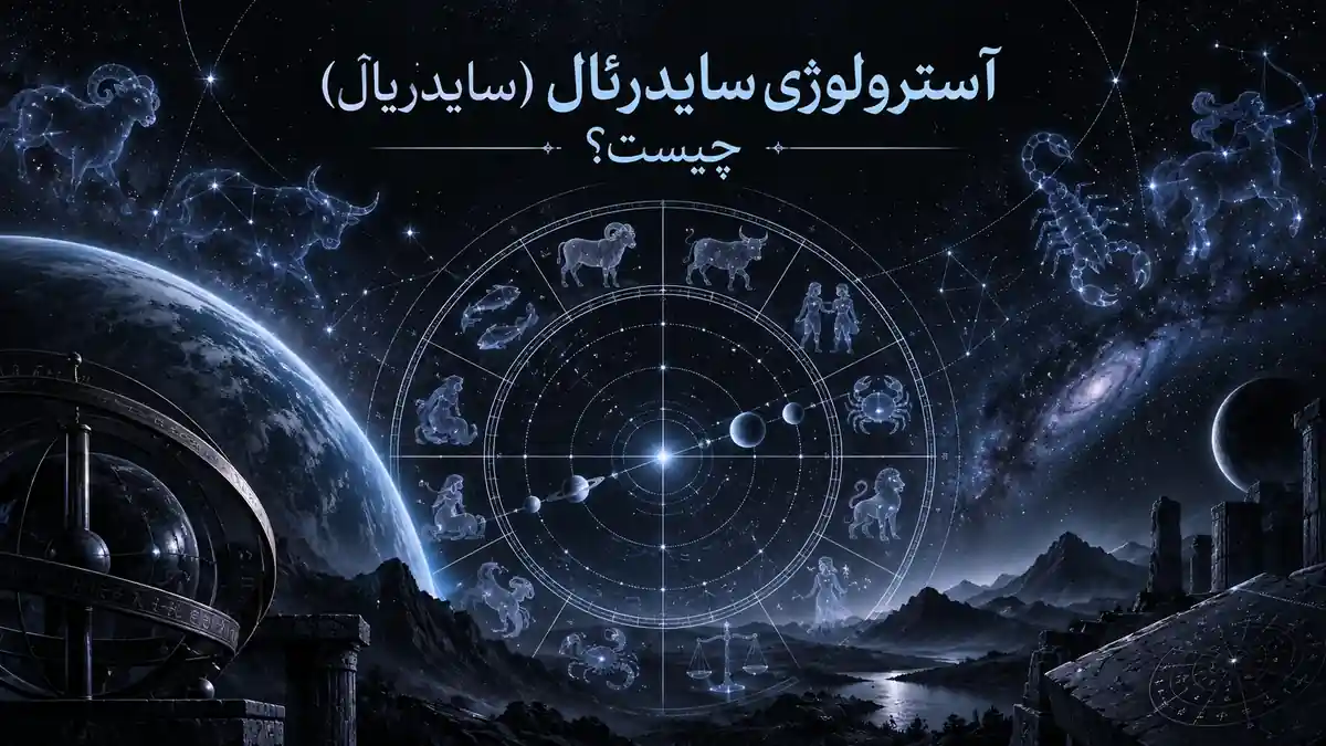 کاور آموزشی آسترولوژی سایدرئال؛ چرخ زودیاک، آسمان پرستاره و ساختار کیهانی در پالت سرد هالیوس.